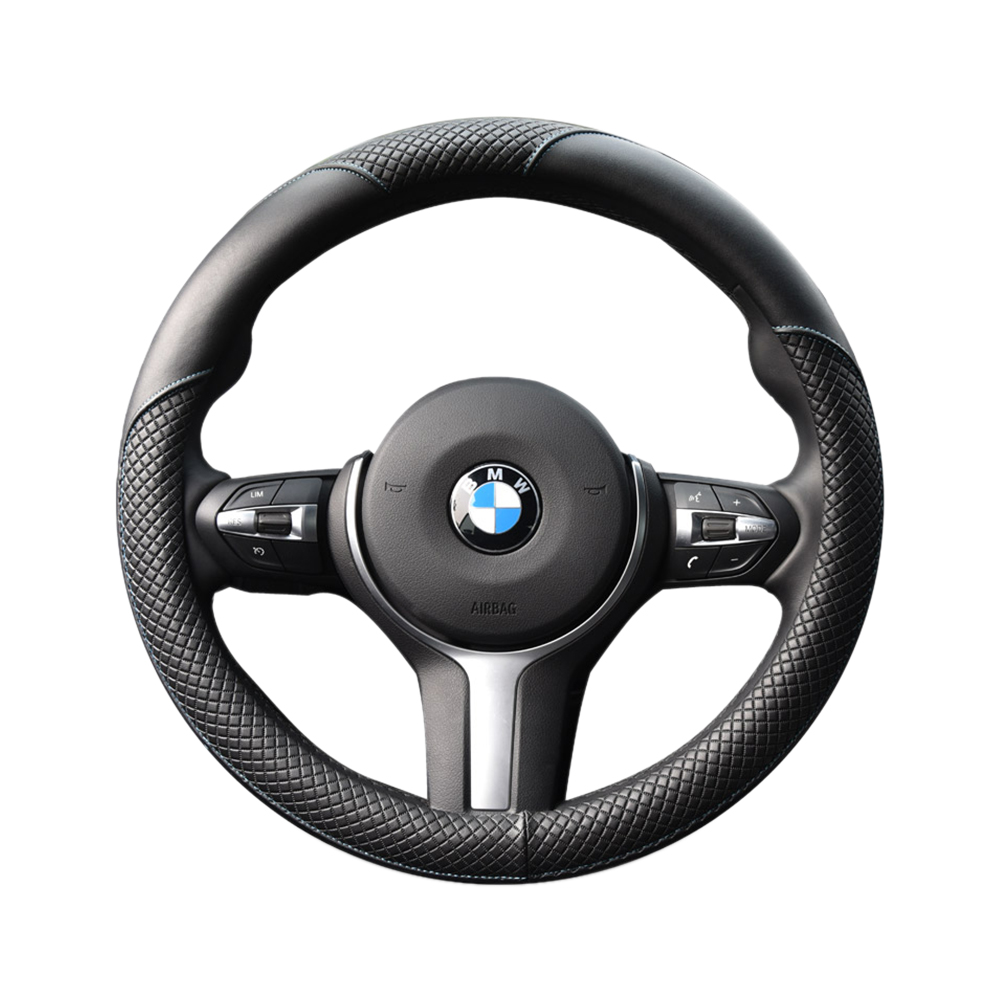 Leather and Carbon fiber BMW Car Steering – Black, Large