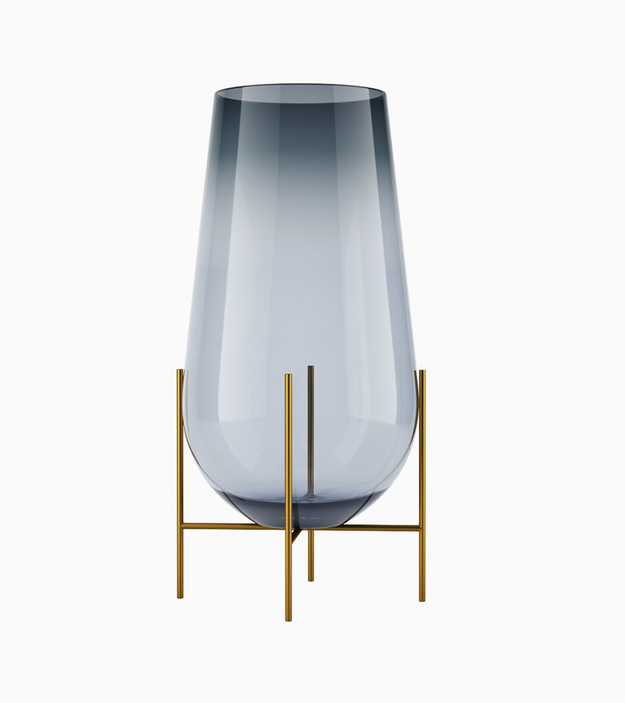 Echasse Smoke Brushed Brass Frame Glass Vase – Gray, Large