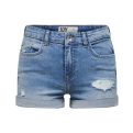 luvamia Women's Ripped Denim Jean Shorts Mid Rise Stretchy Folded Hem Short Jeans Light Blue